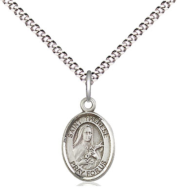 Sterling Silver Saint Therese of Lisieux Pendant on a 18 inch Light Rhodium Light Curb chain