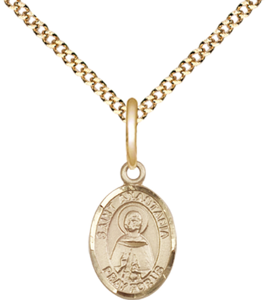 14kt Gold Filled Saint Anastasia Pendant on a 18 inch Gold Plate Light Curb chain