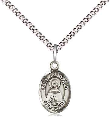 Sterling Silver Saint Anastasia Pendant on a 18 inch Light Rhodium Light Curb chain