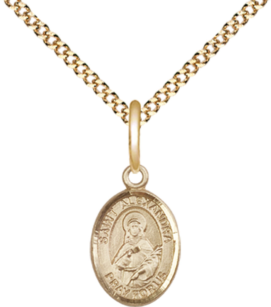 14kt Gold Filled Saint Alexandra Pendant on a 18 inch Gold Plate Light Curb chain