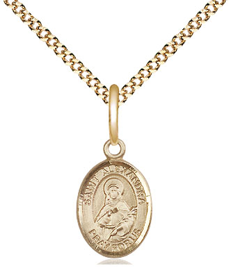14kt Gold Filled Saint Alexandra Pendant on a 18 inch Gold Plate Light Curb chain