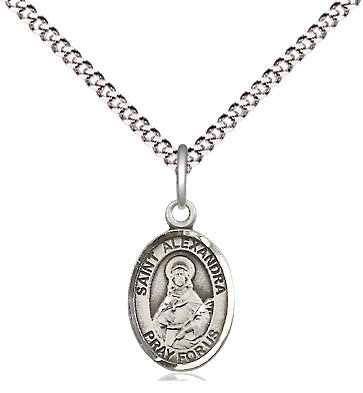 Sterling Silver Saint Alexandra Pendant on a 18 inch Light Rhodium Light Curb chain