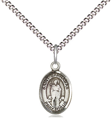Sterling Silver Saint Barnabas Pendant on a 18 inch Light Rhodium Light Curb chain