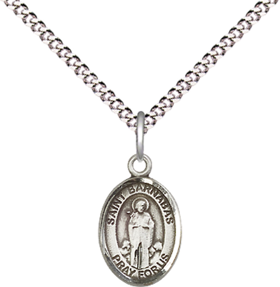 Sterling Silver Saint Barnabas Pendant on a 18 inch Light Rhodium Light Curb chain