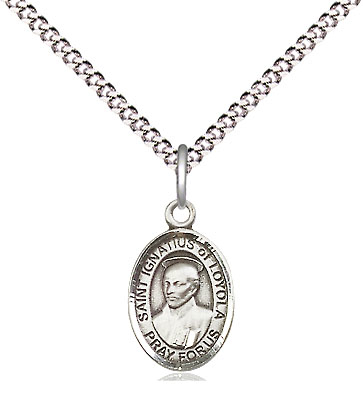 Sterling Silver Saint Ignatius of Loyola Pendant on a 18 inch Light Rhodium Light Curb chain