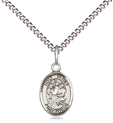 Sterling Silver Holy Family Pendant on a 18 inch Light Rhodium Light Curb chain