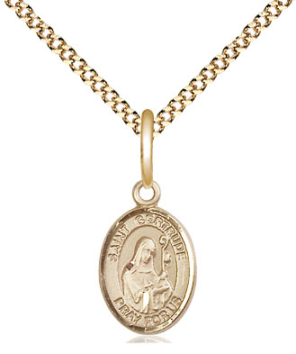 14kt Gold Filled Saint Gertrude of Nivelles Pendant on a 18 inch Gold Plate Light Curb chain