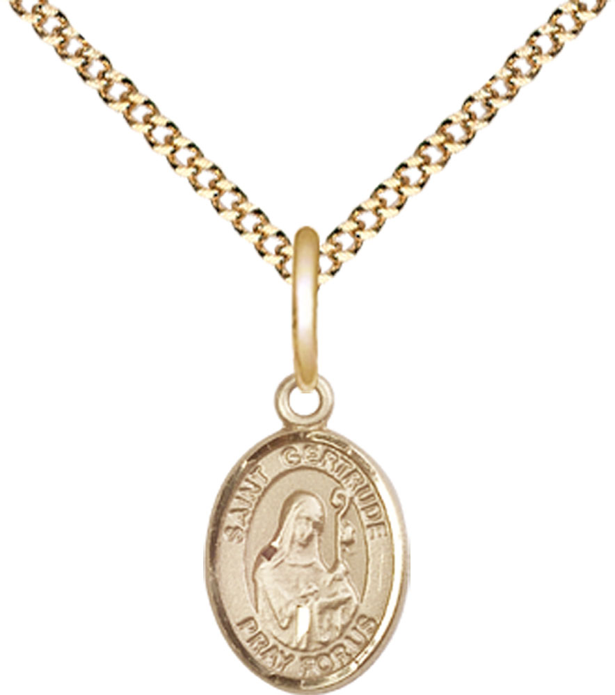 14kt Gold Filled Saint Gertrude of Nivelles Pendant on a 18 inch Gold Plate Light Curb chain