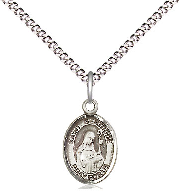 Sterling Silver Saint Gertrude of Nivelles Pendant on a 18 inch Light Rhodium Light Curb chain
