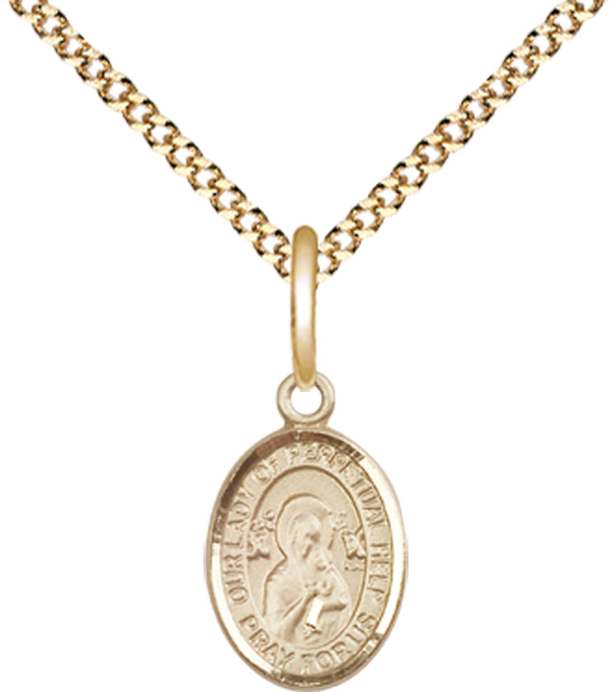 14kt Gold Filled Our Lady of Perpetual Help Pendant on a 18 inch Gold Plate Light Curb chain