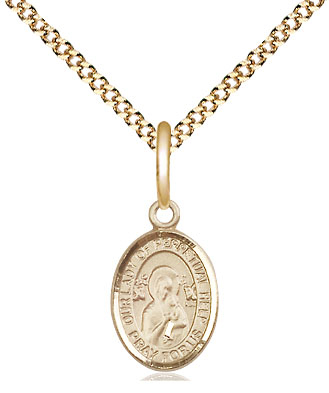 14kt Gold Filled Our Lady of Perpetual Help Pendant on a 18 inch Gold Plate Light Curb chain