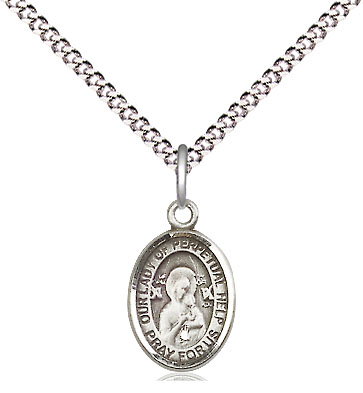 Sterling Silver Our Lady of Perpetual Help Pendant on a 18 inch Light Rhodium Light Curb chain