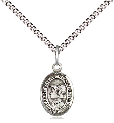 Sterling Silver Saint Elizabeth Ann Seton Pendant on a 18 inch Light Rhodium Light Curb chain