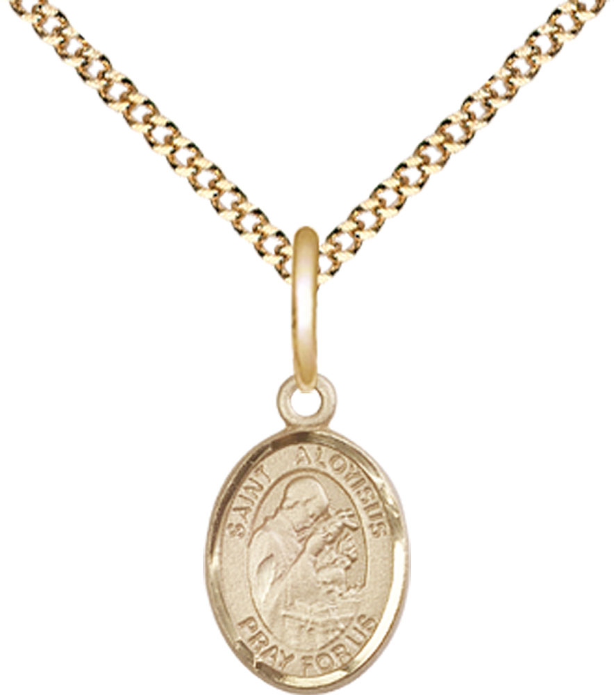 14kt Gold Filled Saint Aloysius Gonzaga Pendant on a 18 inch Gold Plate Light Curb chain