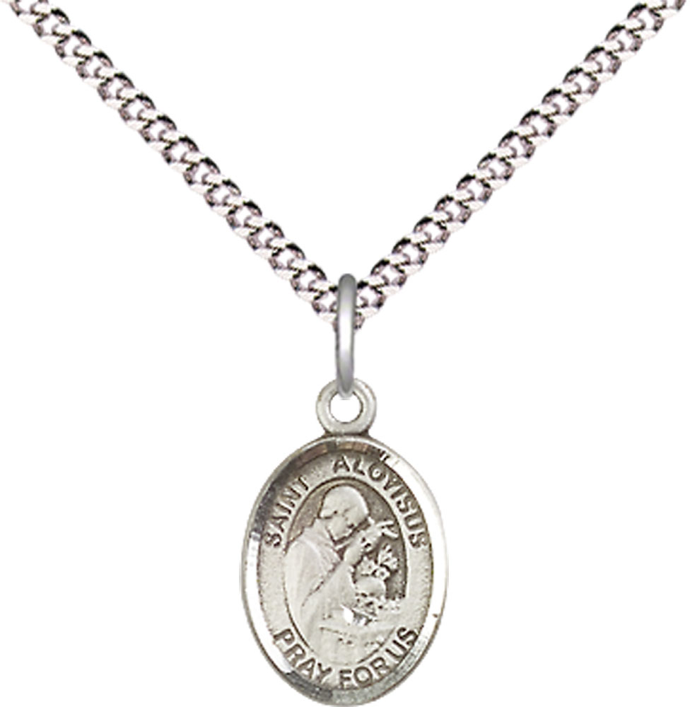 Sterling Silver Saint Aloysius Gonzaga Pendant on a 18 inch Light Rhodium Light Curb chain