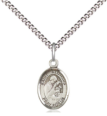 Sterling Silver Saint Aloysius Gonzaga Pendant on a 18 inch Light Rhodium Light Curb chain