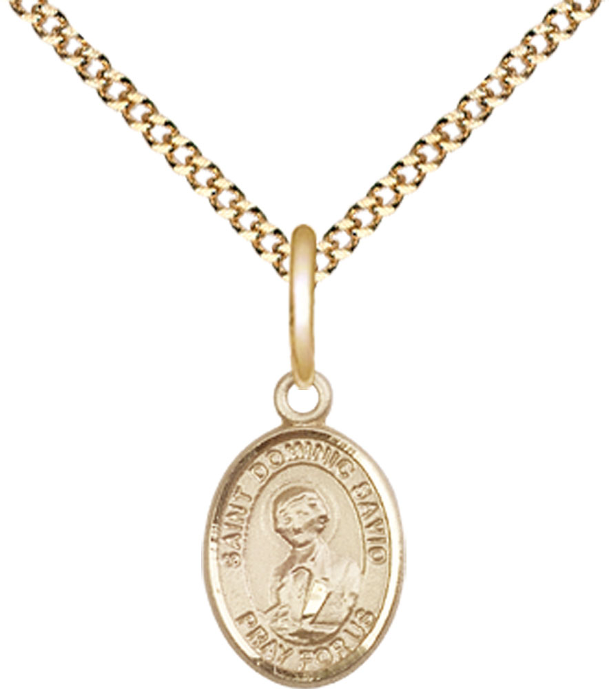 14kt Gold Filled Saint Dominic Savio Pendant on a 18 inch Gold Plate Light Curb chain