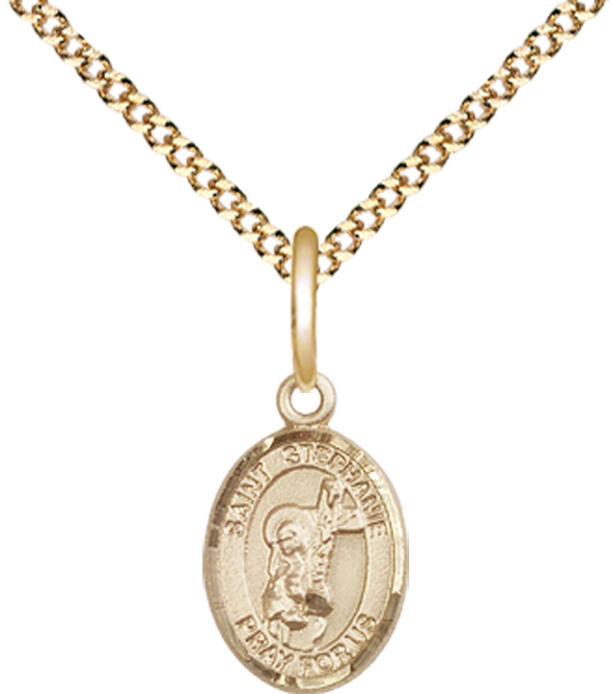 14kt Gold Filled Saint Stephanie Pendant on a 18 inch Gold Plate Light Curb chain