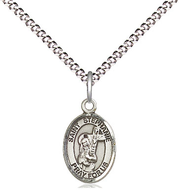 Sterling Silver Saint Stephanie Pendant on a 18 inch Light Rhodium Light Curb chain