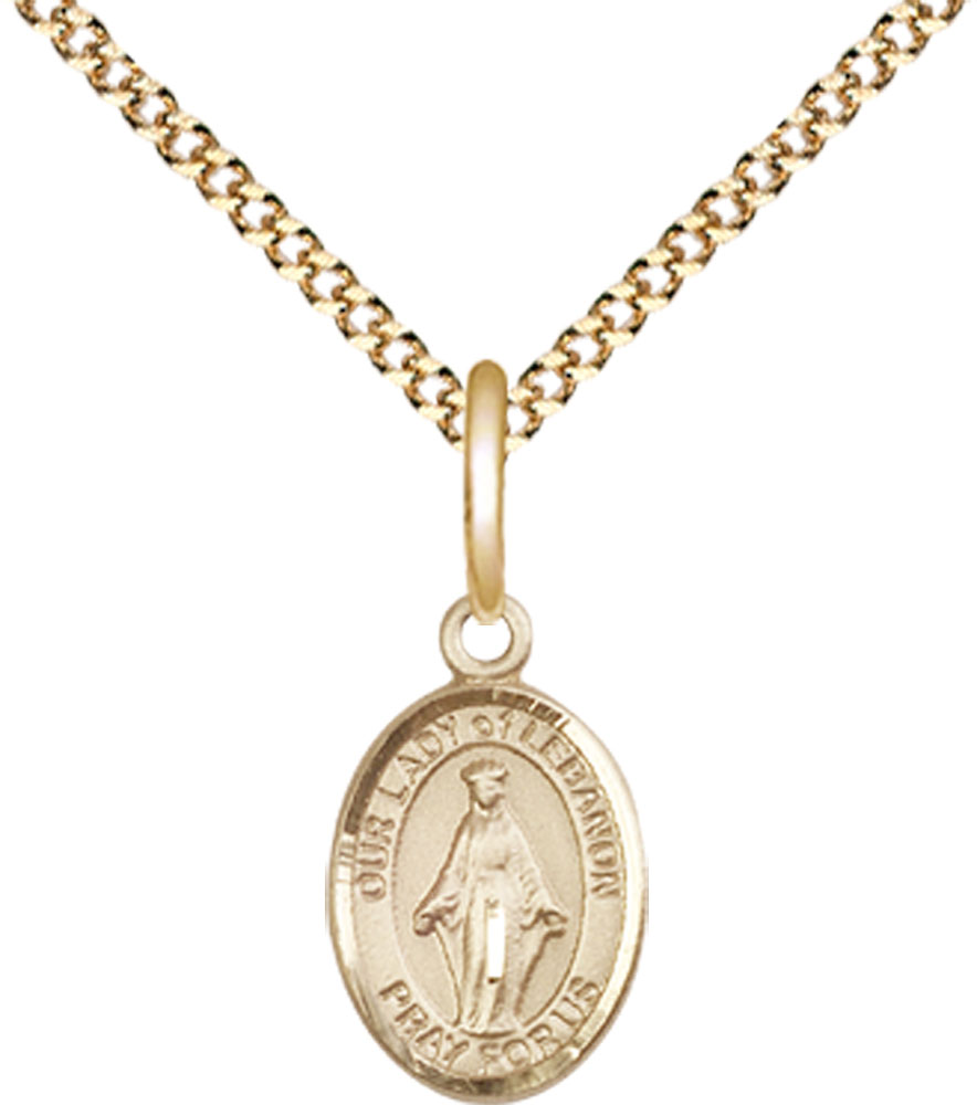 14kt Gold Filled Our Lady of Lebanon Pendant on a 18 inch Gold Plate Light Curb chain
