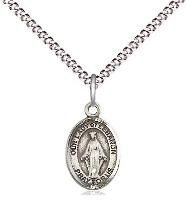 Sterling Silver Our Lady of Lebanon Pendant on a 18 inch Light Rhodium Light Curb chain