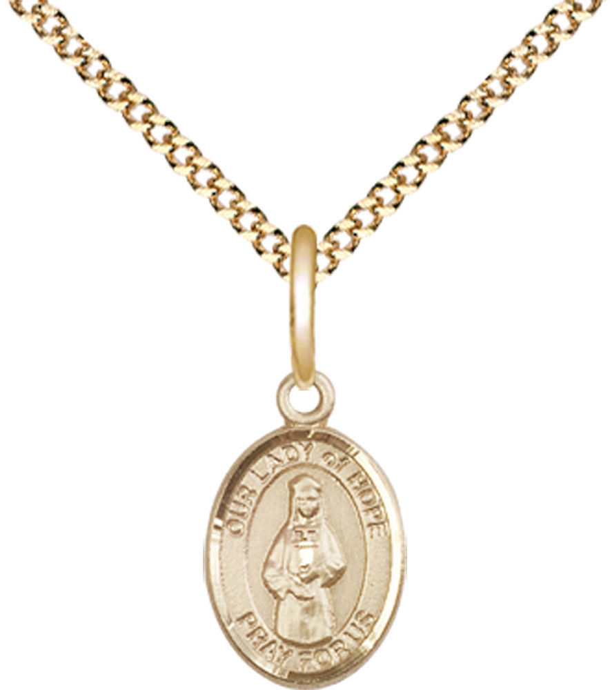 14kt Gold Filled Our Lady of Hope Pendant on a 18 inch Gold Plate Light Curb chain