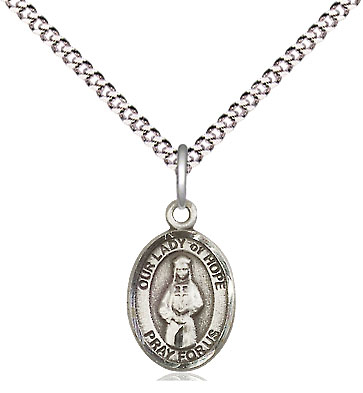 Sterling Silver Our Lady of Hope Pendant on a 18 inch Light Rhodium Light Curb chain