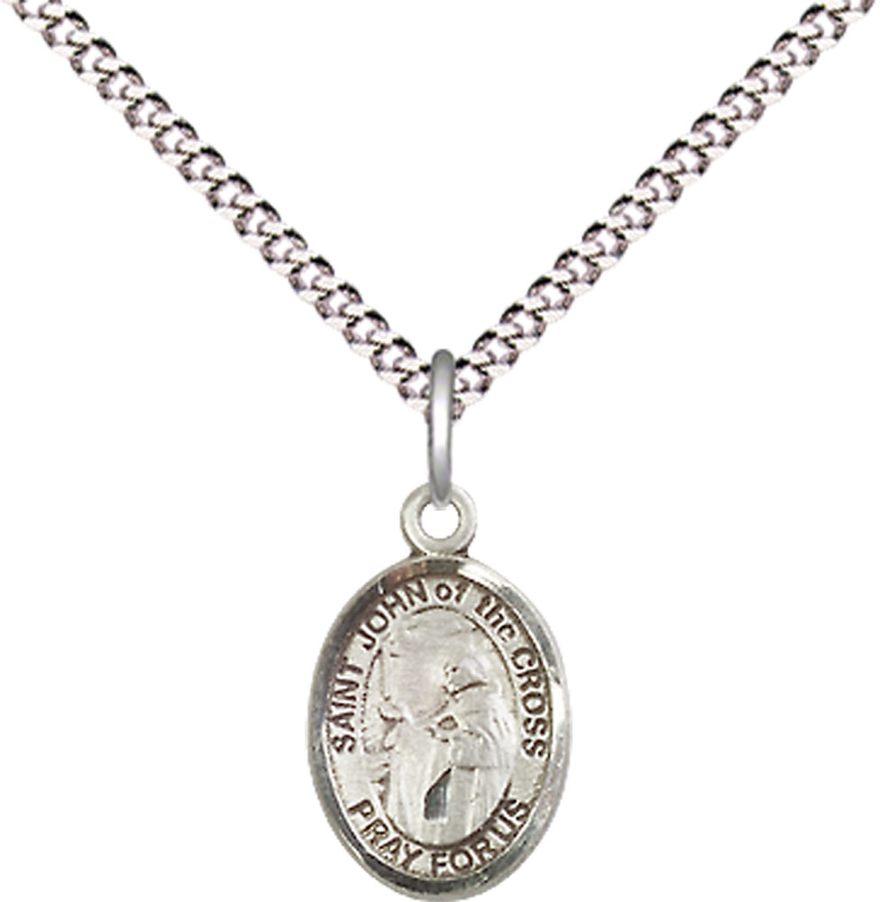 Sterling Silver Saint John of the Cross Pendant on a 18 inch Light Rhodium Light Curb chain