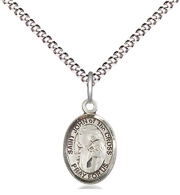 Sterling Silver Saint John of the Cross Pendant on a 18 inch Light Rhodium Light Curb chain