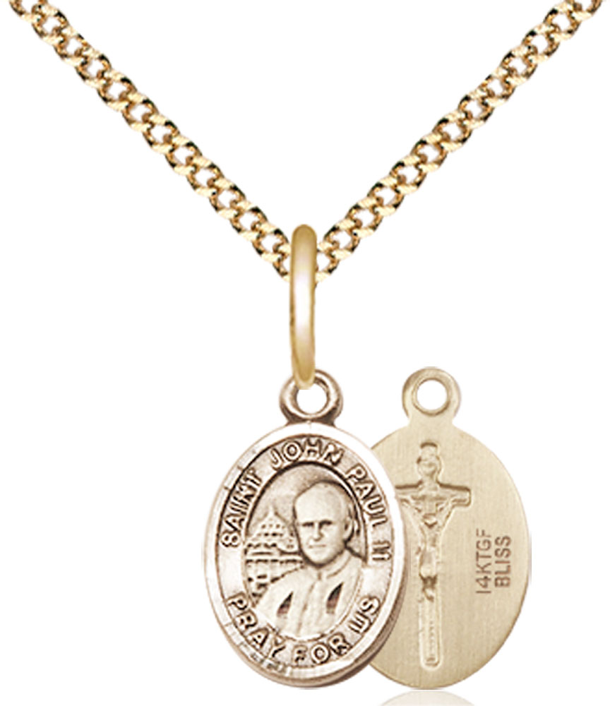 14kt Gold Filled Saint John Paul II Pendant on a 18 inch Gold Plate Light Curb chain