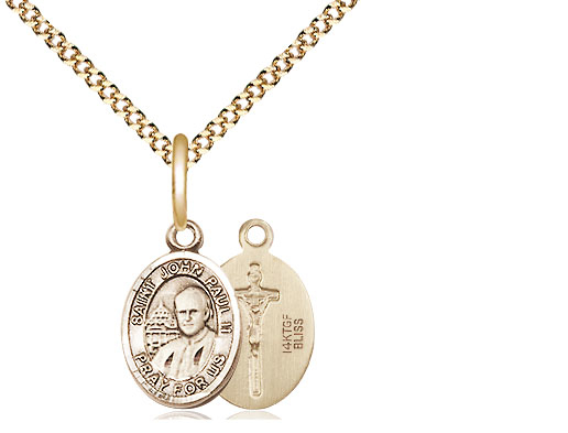 14kt Gold Filled Saint John Paul II Pendant on a 18 inch Gold Plate Light Curb chain