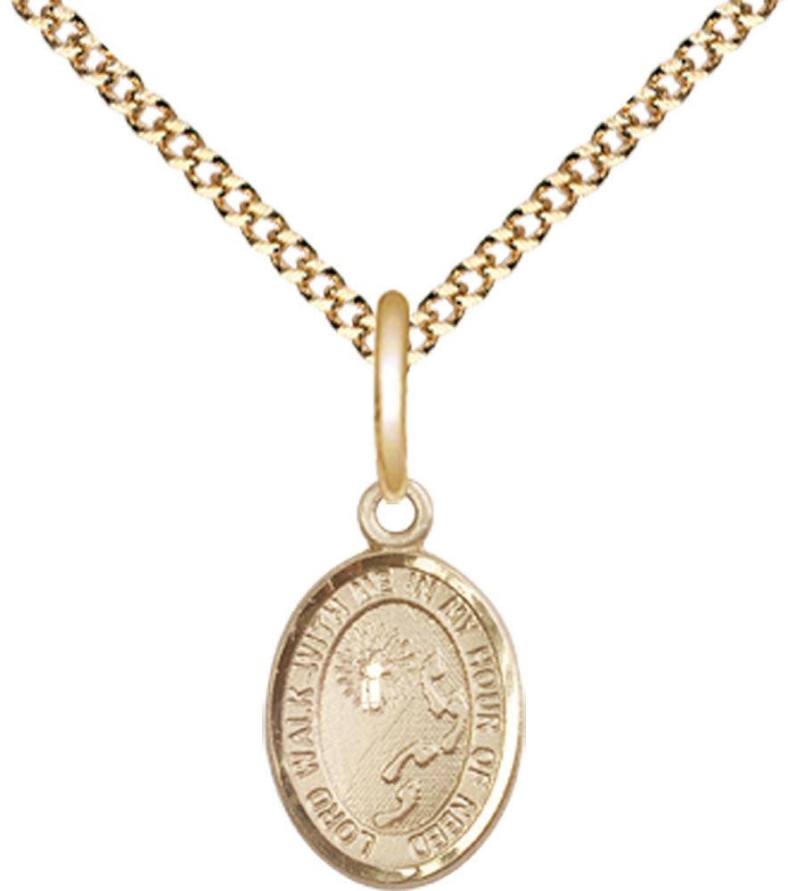14kt Gold Filled Footprints Cross Pendant on a 18 inch Gold Plate Light Curb chain