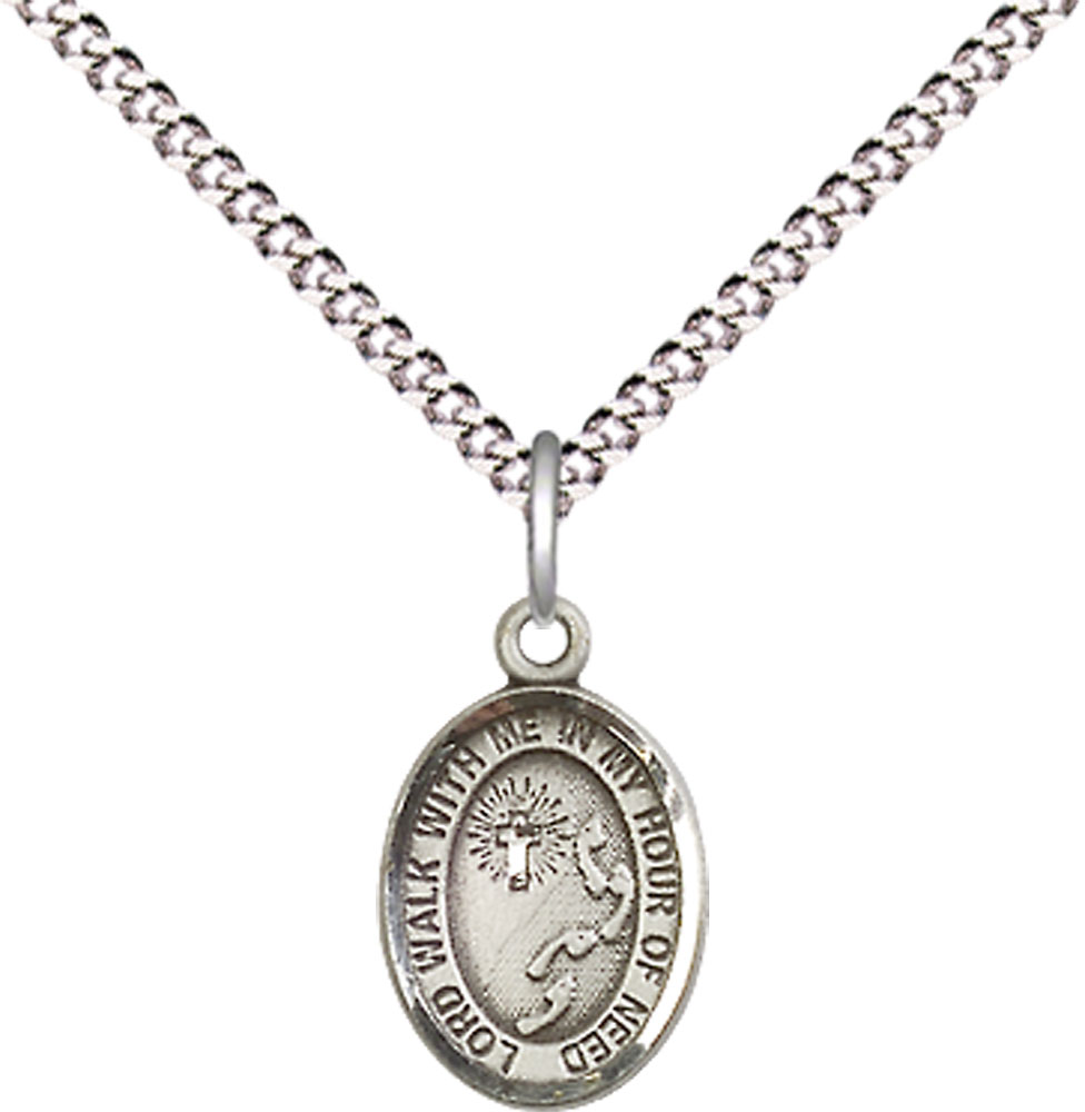 Sterling Silver Footprints Cross Pendant on a 18 inch Light Rhodium Light Curb chain