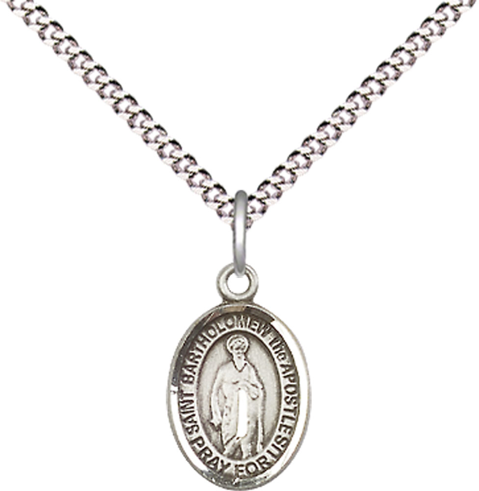 Sterling Silver Saint Bartholomew the Apostle Pendant on a 18 inch Light Rhodium Light Curb chain
