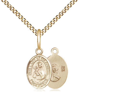 14kt Gold Filled Our Lady of Mount Carmel Pendant on a 18 inch Gold Plate Light Curb chain