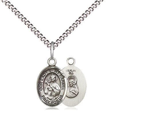 Sterling Silver Our Lady of Mount Carmel Pendant on a 18 inch Light Rhodium Light Curb chain