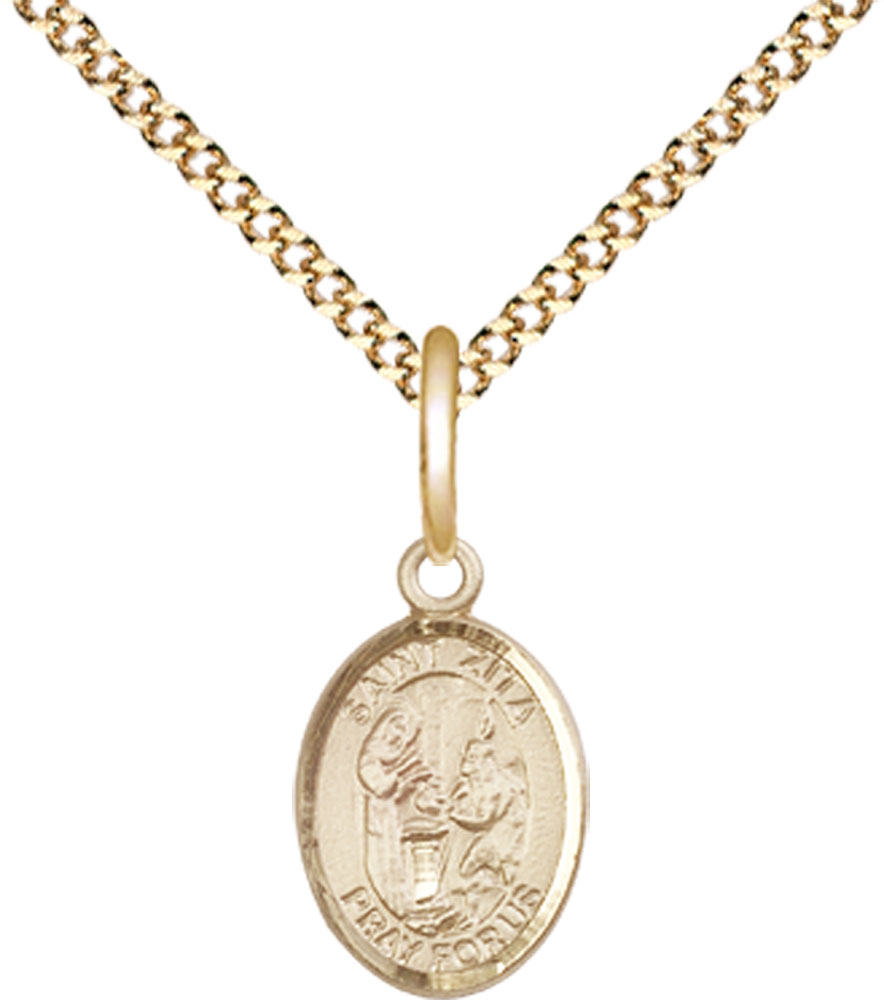 14kt Gold Filled Saint Zita Pendant on a 18 inch Gold Plate Light Curb chain