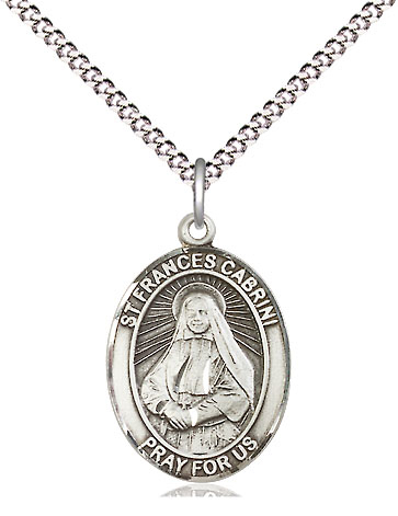 Sterling Silver Saint Frances Cabrini Pendant on a 18 inch Light Rhodium Light Curb chain