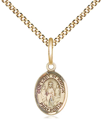 14kt Gold Filled Our Lady of Knock Pendant on a 18 inch Gold Plate Light Curb chain