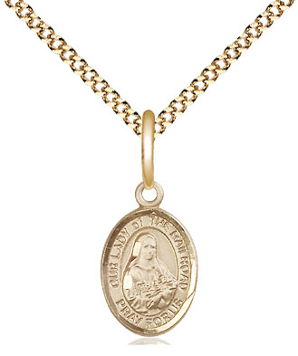 14kt Gold Filled Our Lady of the Railroad Pendant on a 18 inch Gold Plate Light Curb chain