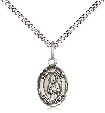 Sterling Silver Saint Alice Pendant on a 18 inch Light Rhodium Light Curb chain