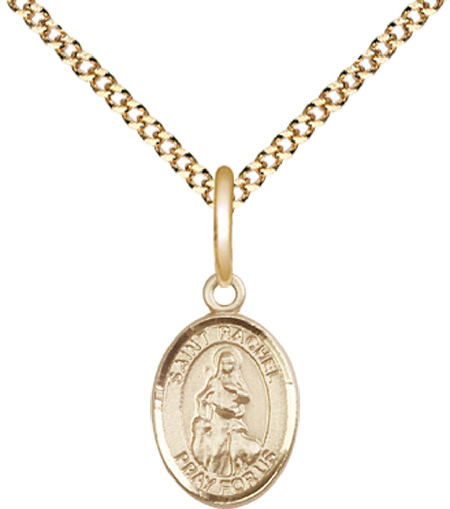 14kt Gold Filled Saint Rachel Pendant on a 18 inch Gold Plate Light Curb chain