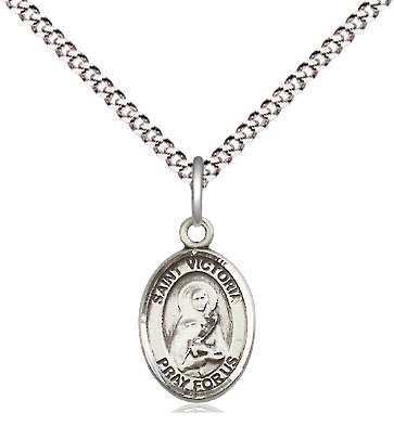 Sterling Silver Saint Victoria Pendant on a 18 inch Light Rhodium Light Curb chain