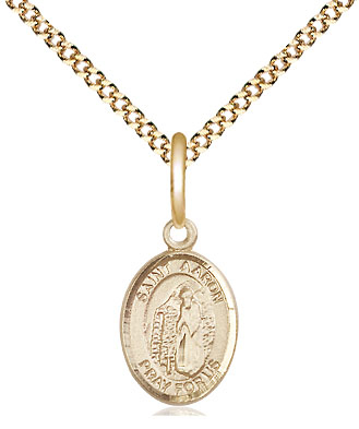 14kt Gold Filled Saint Aaron Pendant on a 18 inch Gold Plate Light Curb chain