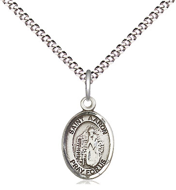 Sterling Silver Saint Aaron Pendant on a 18 inch Light Rhodium Light Curb chain