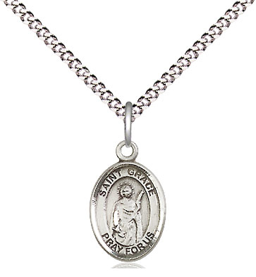 Sterling Silver Saint Grace Pendant on a 18 inch Light Rhodium Light Curb chain