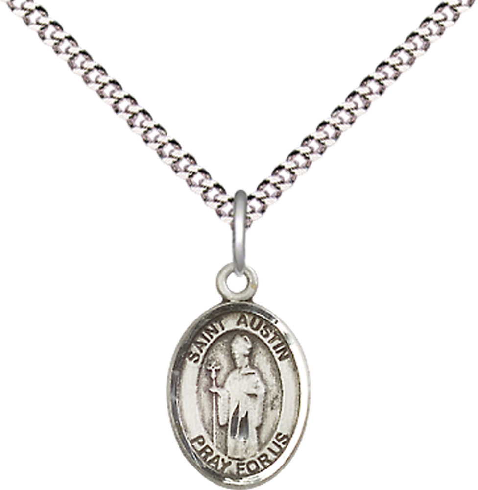 Sterling Silver Saint Austin Pendant on a 18 inch Light Rhodium Light Curb chain