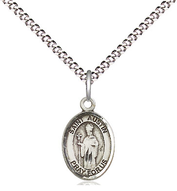 Sterling Silver Saint Austin Pendant on a 18 inch Light Rhodium Light Curb chain