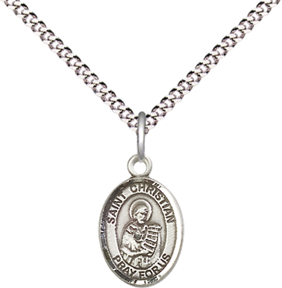 Sterling Silver Saint Christian Demosthenes Pendant on a 18 inch Light Rhodium Light Curb chain