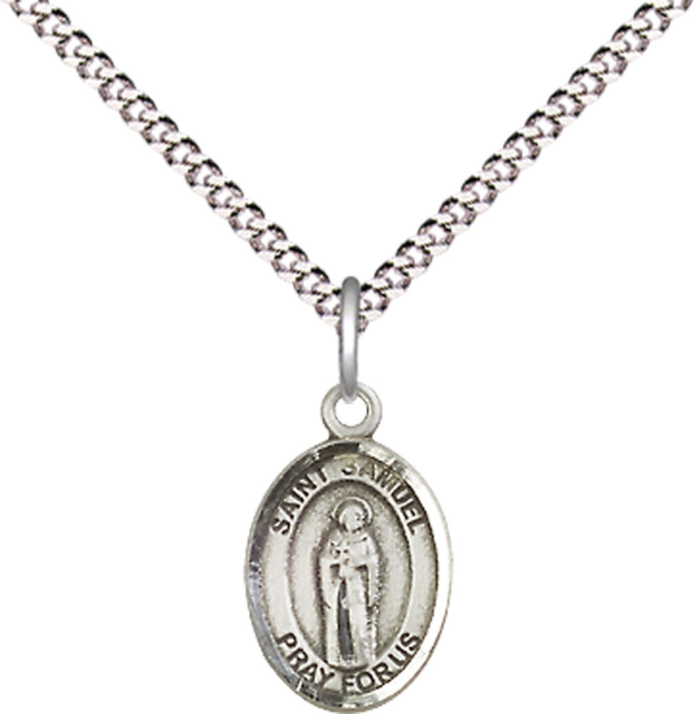 Sterling Silver Saint Samuel Pendant on a 18 inch Light Rhodium Light Curb chain